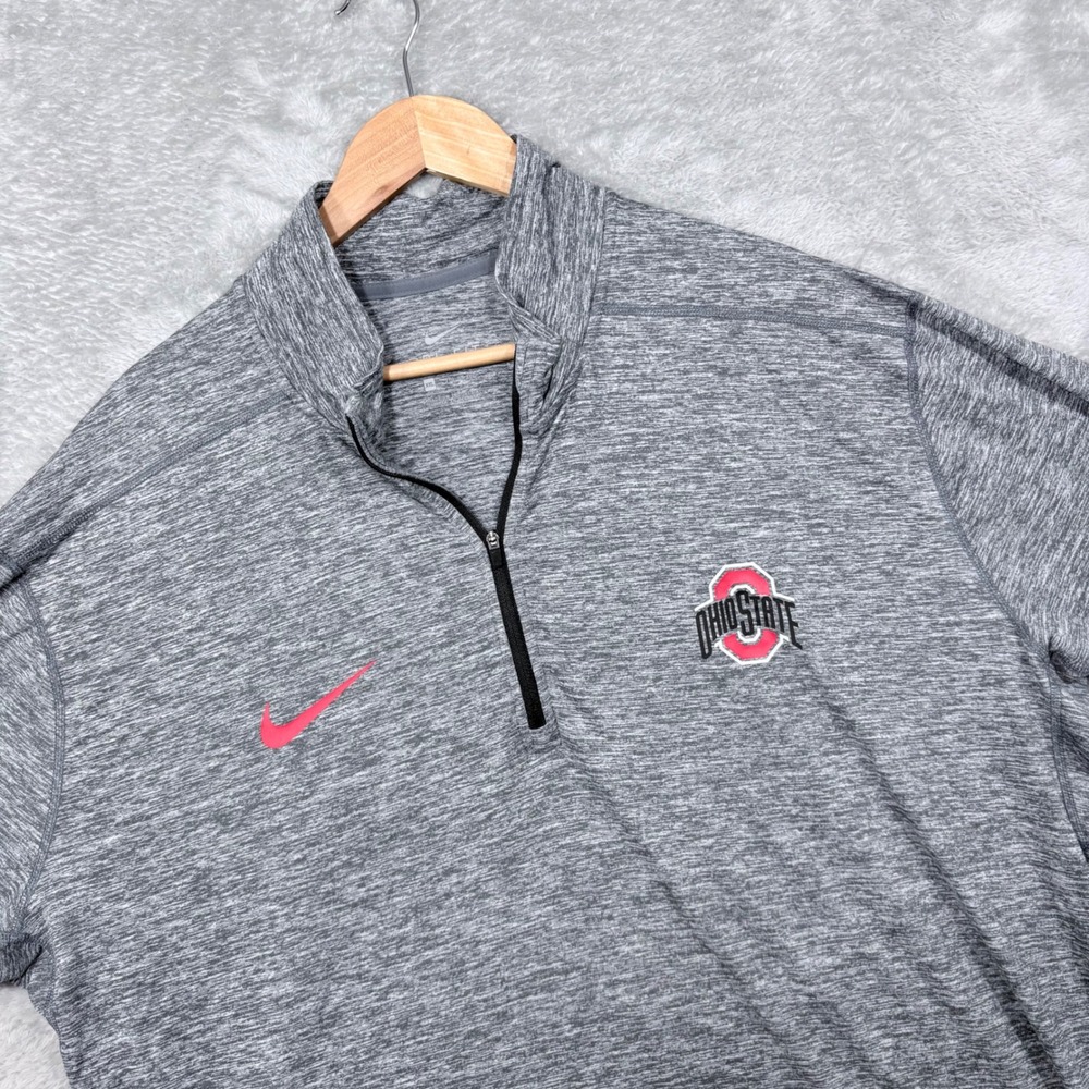 Nike Ohio State Buckeyes Pullover Mens XXL Gray Dri-FIT 1/4 Zip Long Sleeve